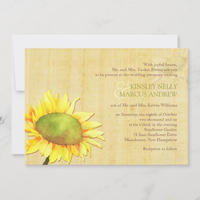 Invitación Sunflowers Boda rural (Anverso)