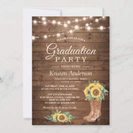 Invitación Sunflowers Boots String Lights Party Graduación
