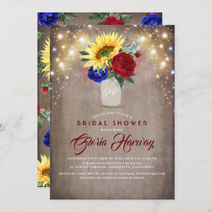 Invitación Sunflowers - Borgoña y ducha nupcial azul de la Ma