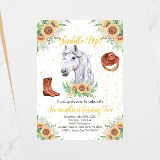 Invitación Sunflowers Boy Horse Birday Party