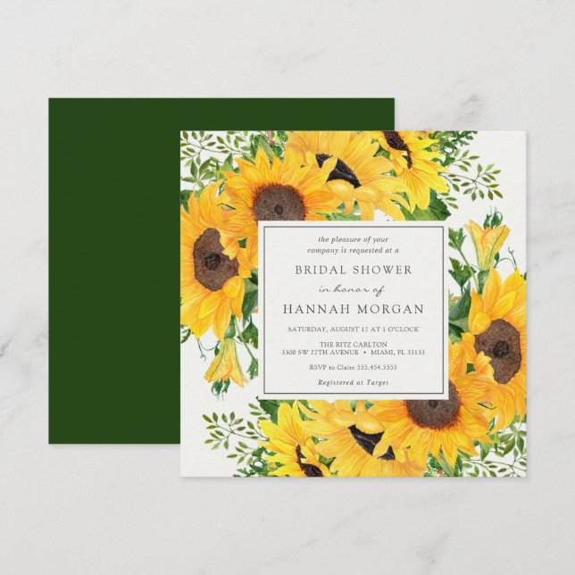 Invitación Sunflowers Bridal Shower (Anverso / Reverso)