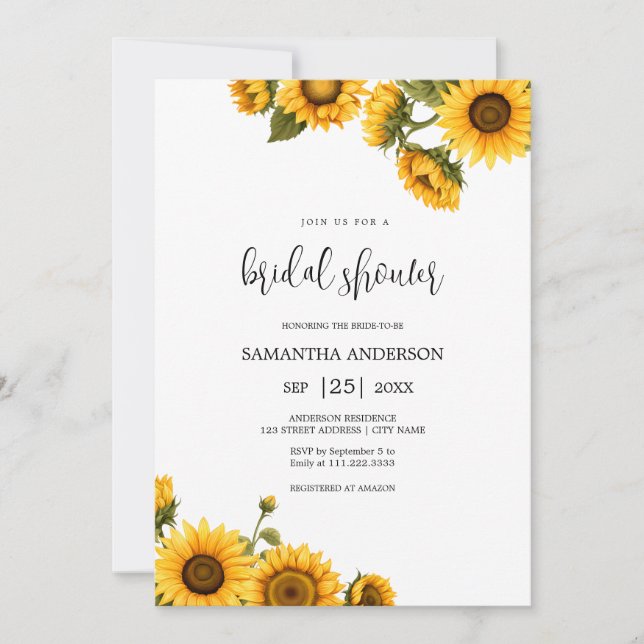 Invitación Sunflowers Bridal Shower (Anverso)