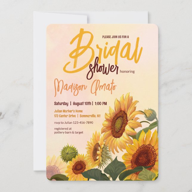 Invitación Sunflowers Bridal Shower (Anverso)