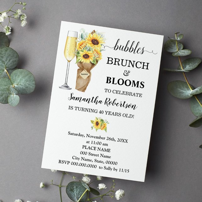 Invitación Sunflowers Bubbles Brunch & Blooms Cumpleaños (Subido por el creador)