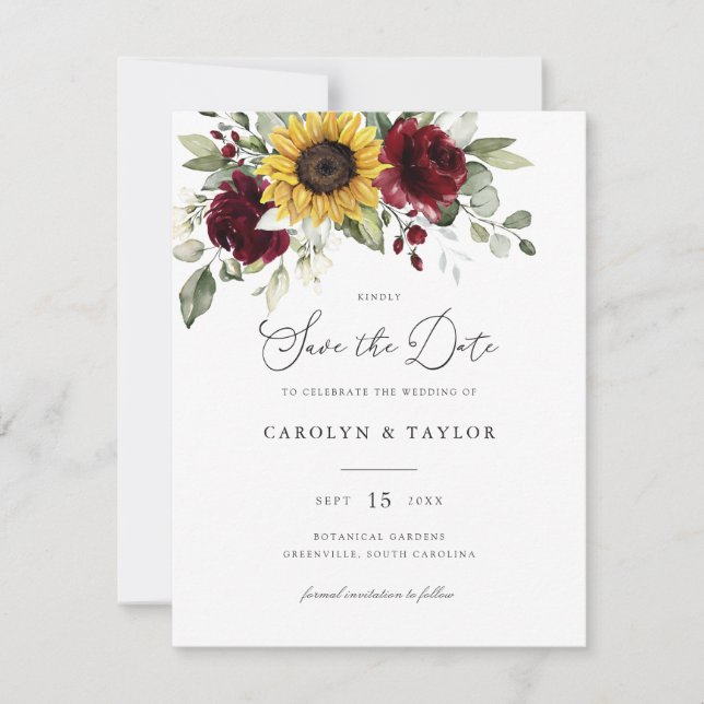 Invitación Sunflowers Burgundy Floral Greeneration Rustic Bod (Anverso)