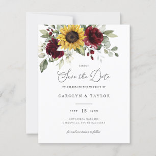 Invitación Sunflowers Burgundy Floral Greeneration Rustic Bod