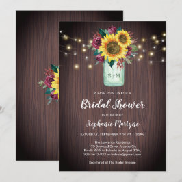 Invitación Sunflowers Burgundy Floral Mason Jar Bridal Shower