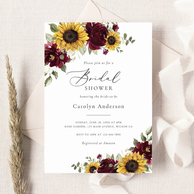 Invitación Sunflowers Burgundy Floral Rustic Bridal Shower (Subido por el creador)