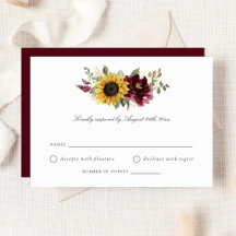Sunflowers Burgundy Flowers Rustic Wedding RSVP I