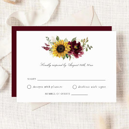 Invitación Sunflowers Burgundy Flowers Rustic Wedding RSVP I