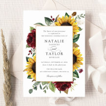 Sunflowers Burgundy Greenery Floral Rustic Boda