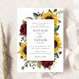 Invitación Sunflowers Burgundy Greenery Floral Rustic Boda
