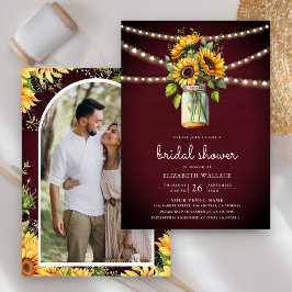 Invitación Sunflowers Burgundy Mason Jar Photo Bridal Shower