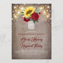 Invitación Sunflowers Burgundy Rustic Fall Engagement Party