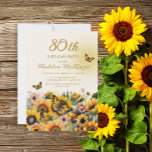 Invitación Sunflowers Butterflies 80th Birthday Party<br><div class="desc">Elegantes girasoles y mariposas invitan a la fiesta de cumpleaños número 80 de las mujeres. Comuníquese conmigo para obtener ayuda con sus personalizaciones o para solicitar productos adicionales de correspondencias o coordinación de Zazzle para su fiesta.</div>