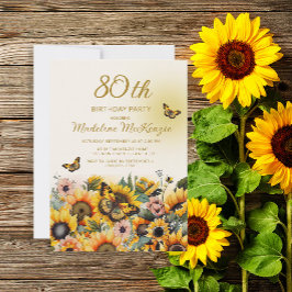 Invitación Sunflowers Butterflies 80th Birthday Party