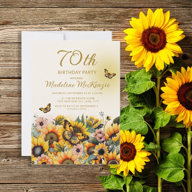 Invitación Sunflowers Butterflies Fiesta de Cumpleaños 70 de  (Subido por el creador)