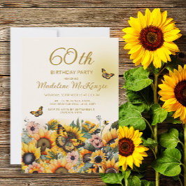 Invitación Sunflowers Butterflies Fiesta de cumpleaños número
