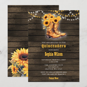 Invitación Sunflowers Cowboy Boots Barn Wood Quinceañera