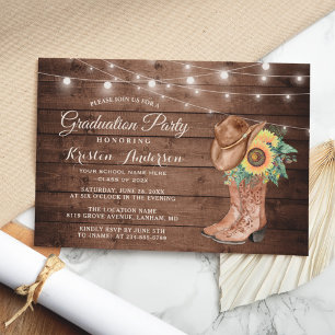 Invitación Sunflowers Cowgirl Boots Graduación Party