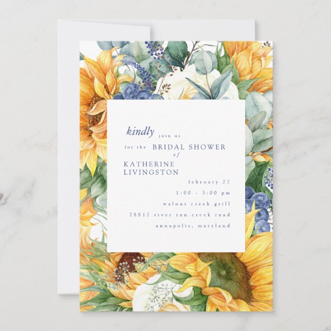 Invitación Sunflowers Ducha Botánica Bridal Toscana (Anverso)