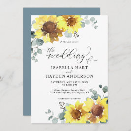 Invitación Sunflowers Dusty Blue Floral Eucalyptus Boda