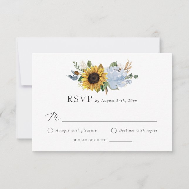 Invitación Sunflowers Dusty Blue Flowers Rustic Wedtic Weddin (Anverso)