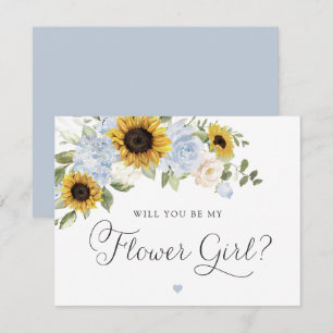 Invitación Sunflowers Dusty Blue Greenery Flower Girl Boda