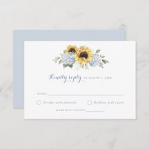 Sunflowers Dusty Blue Hydrangea Wedding RSVP
