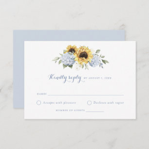 Invitación Sunflowers Dusty Blue Hydrangea Wedding RSVP