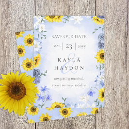 Invitación Sunflowers, Dusty Blue Rosas Wedding Salven la fec