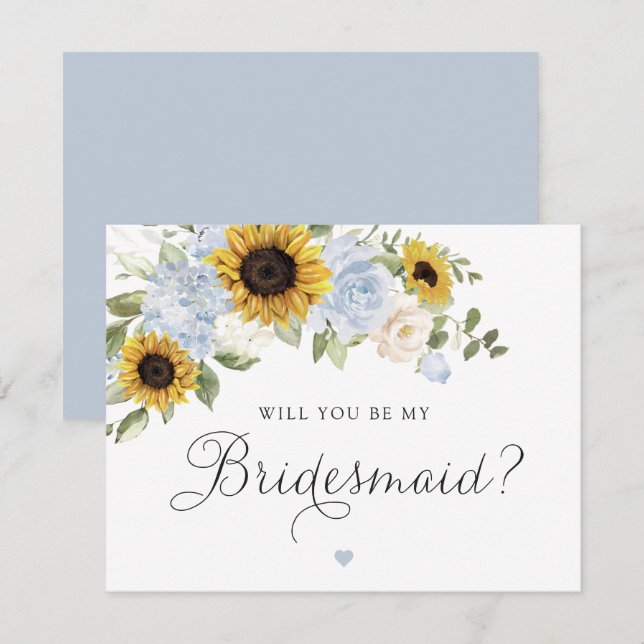 Invitación Sunflowers Dusty Blue Will You Be Bridesmaid Card (Anverso / Reverso)