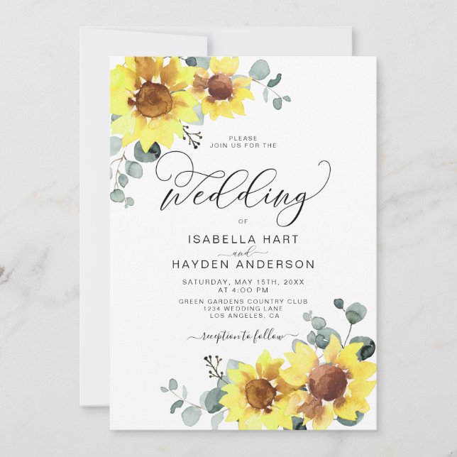 Invitación Sunflowers Elegant Fall Rustic Floral Boda (Anverso)