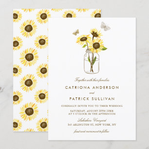 Invitación Sunflowers en Mason Jar Country Rustic Boda