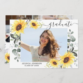 Invitación Sunflowers Eucalyptus 3 PHOTO Graduation Party