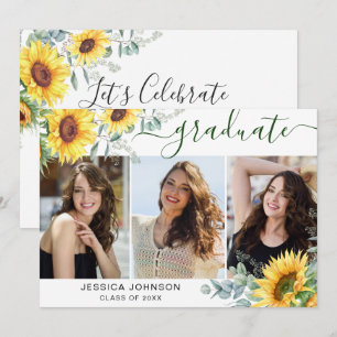 Invitación Sunflowers Eucalyptus 3 PHOTO Graduation Party