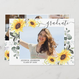 Invitación Sunflowers Eucalyptus 4 PHOTO Graduation Party