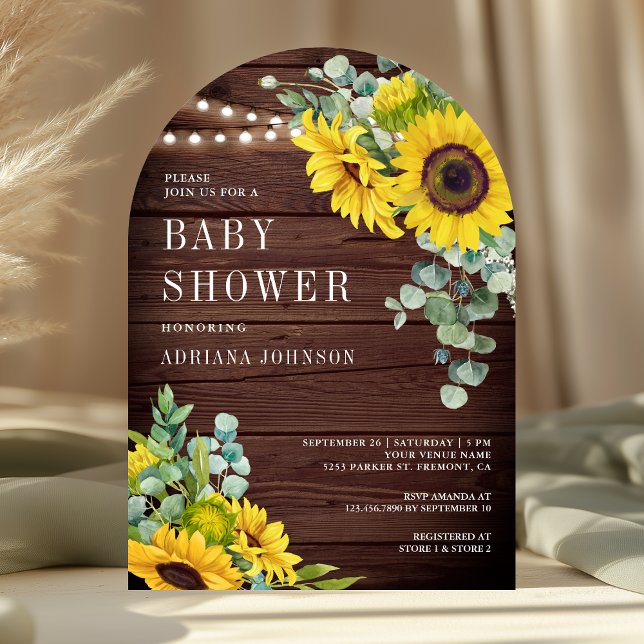 Invitación Sunflowers Eucalyptus Barn Wood Arch Baby Shower (Subido por el creador)