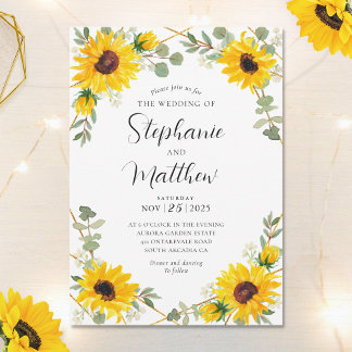 Invitación Sunflowers Eucalyptus Boda Botánico Geométrico