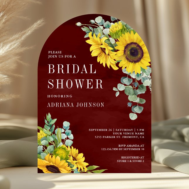 Invitación Sunflowers Eucalyptus Burgundy Arch Bridal Shower (Subido por el creador)