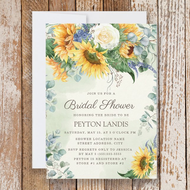 Invitación Sunflowers Eucalyptus Deja Bridal Shower (Sunflowers and eucalyptus bridal shower invitation)