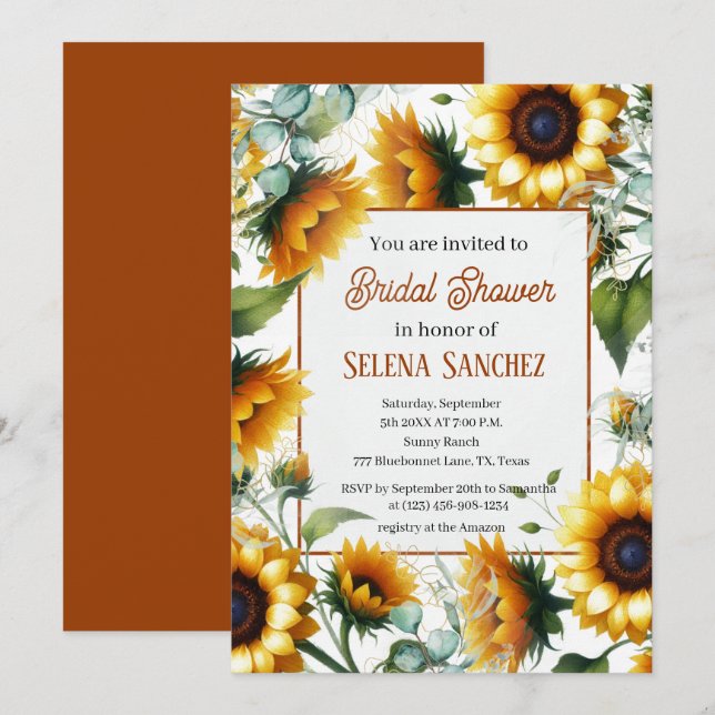Invitación Sunflowers Eucalyptus Floral Bridal Bridal Shower (Anverso / Reverso)