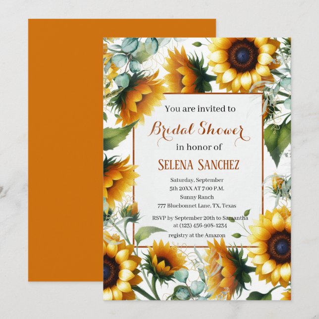 Invitación Sunflowers Eucalyptus Floral Bridal Bridal Shower (Anverso / Reverso)