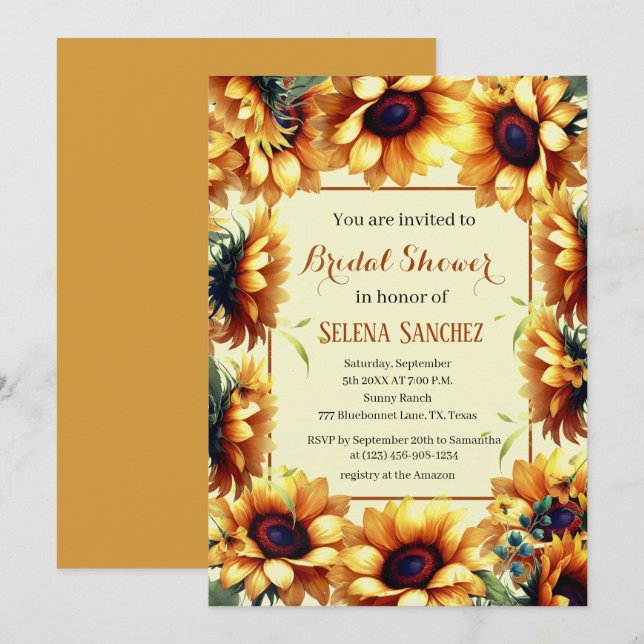 Invitación Sunflowers Eucalyptus Floral Bridal Bridal Shower (Anverso / Reverso)
