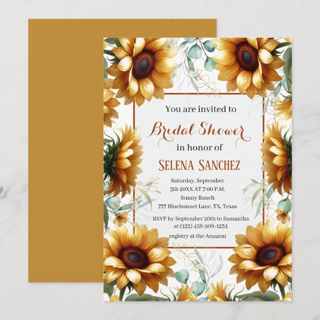 Invitación Sunflowers Eucalyptus Floral Bridal Bridal Shower (Anverso / Reverso)