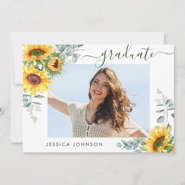 Invitación Sunflowers Eucalyptus PHOTO Graduation Party (Anverso)