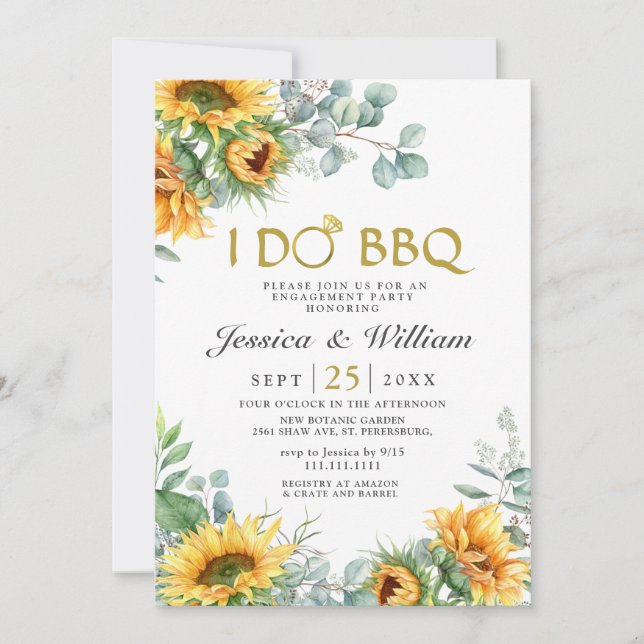 Invitación Sunflowers Eucalyptus Rustic Engagement Party (Anverso)