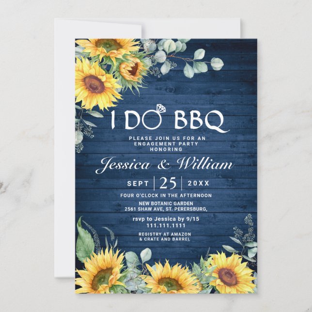 Invitación Sunflowers Eucalyptus Rustic Engagement Party (Anverso)