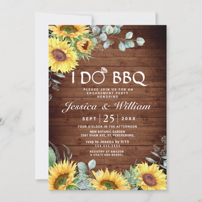 Invitación Sunflowers Eucalyptus Rustic Engagement Party (Anverso)
