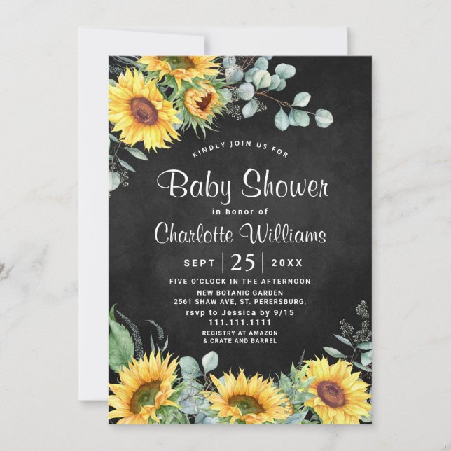 Invitación Sunflowers Eucalyptus Rustic NEUTRAL Baby Shower (Anverso)